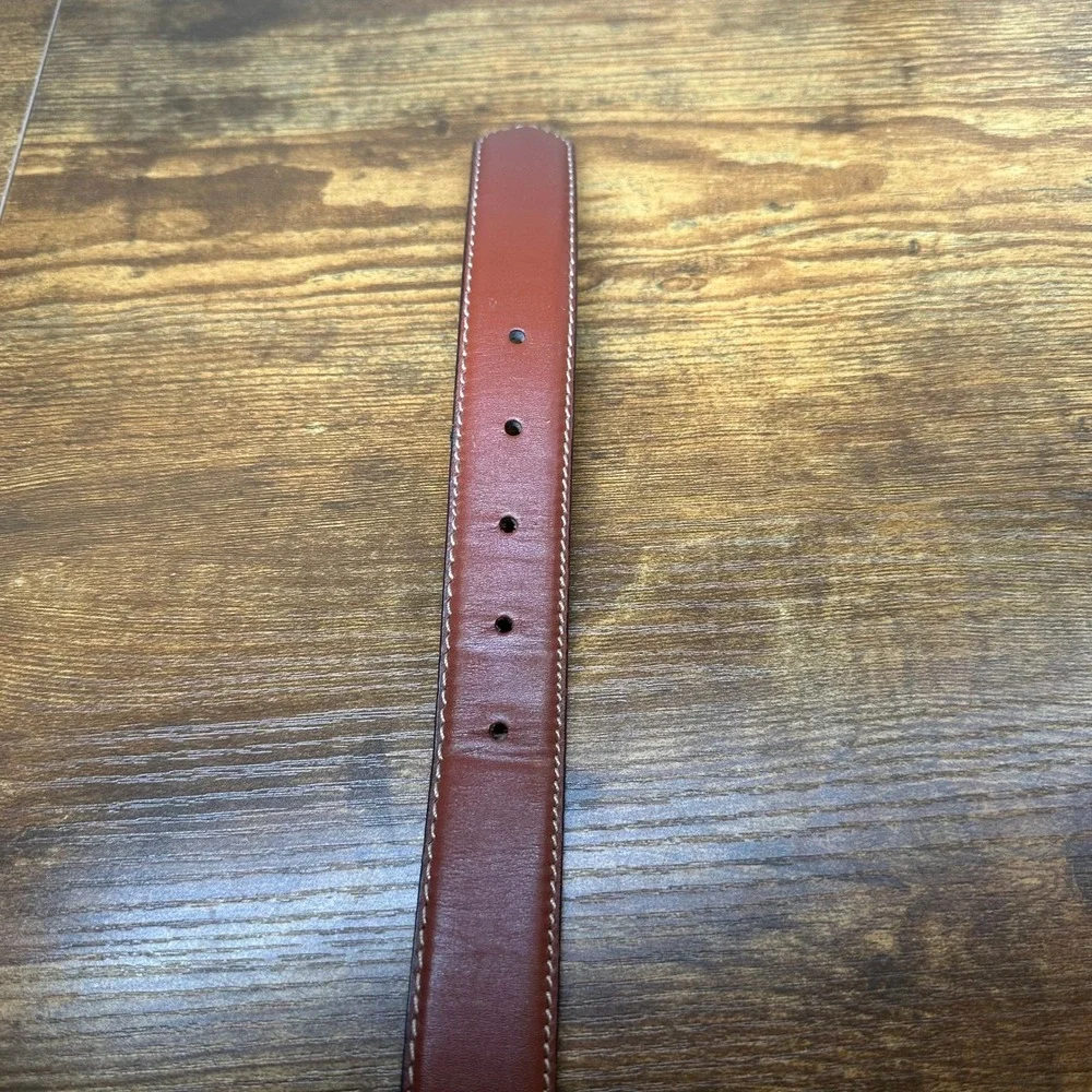 Eddie Bauer Mens Cognac Brown Leather Belt Size 46 Contrast Stitch 014-3517